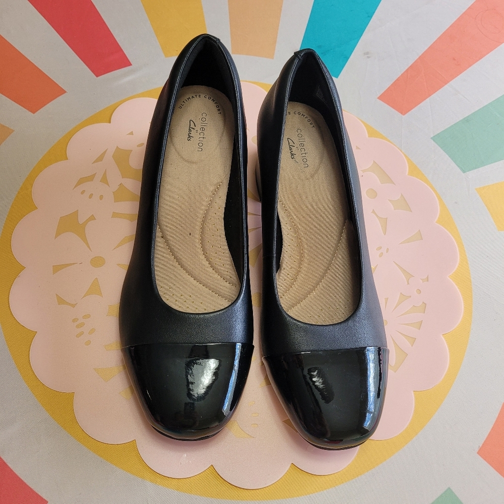 Clark's Marilyn Sara black combo leather pumps size 9W